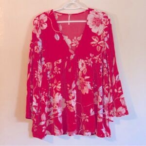 Free People Boho Top Rayon Red Floral Sz Small Gorgeous